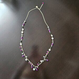 WHBM Purple/Light Pink/Black/Clear Clear Beaded Gold-Tone Necklace